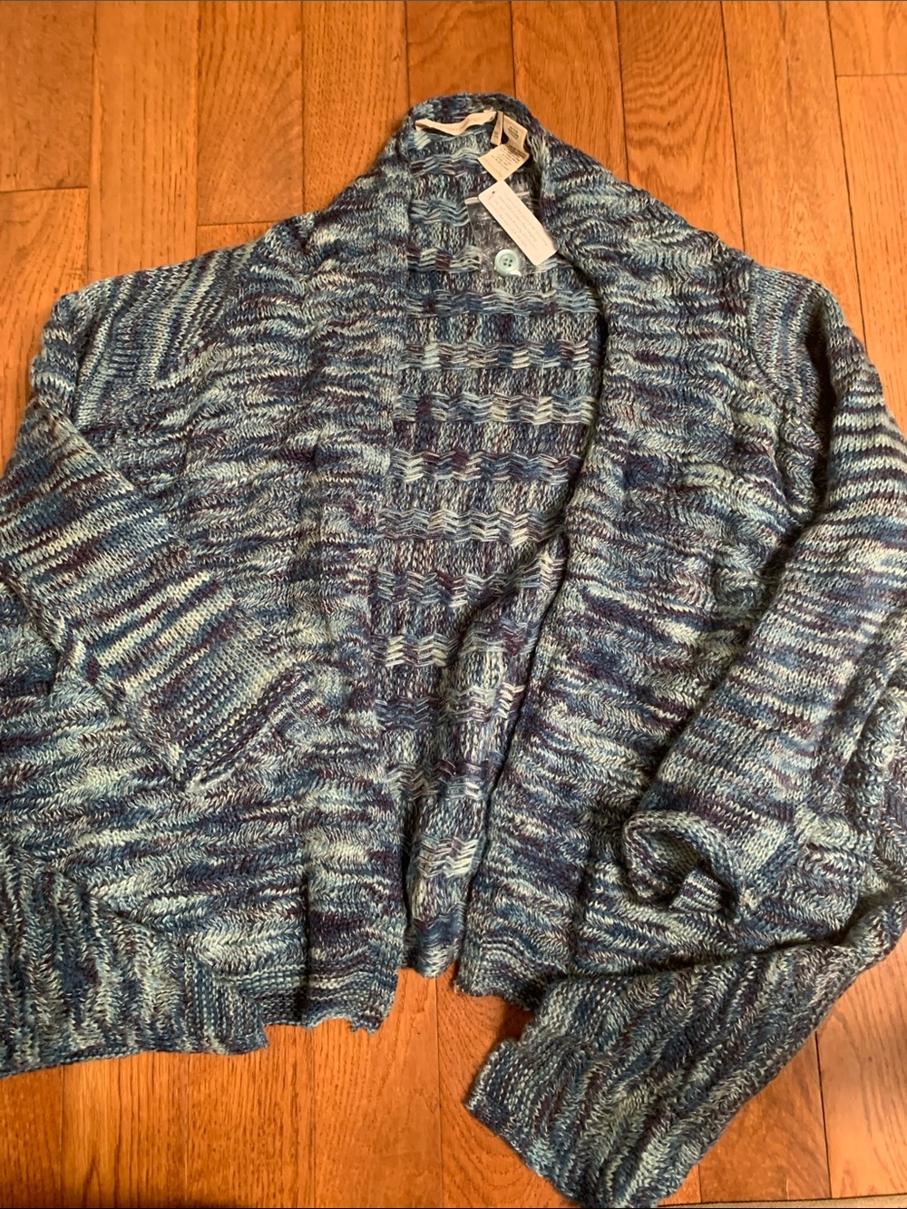 Soft Surroundings Teal, Navy & Light Blue Marled Open-Front Cardigan - Picture 3 of 4